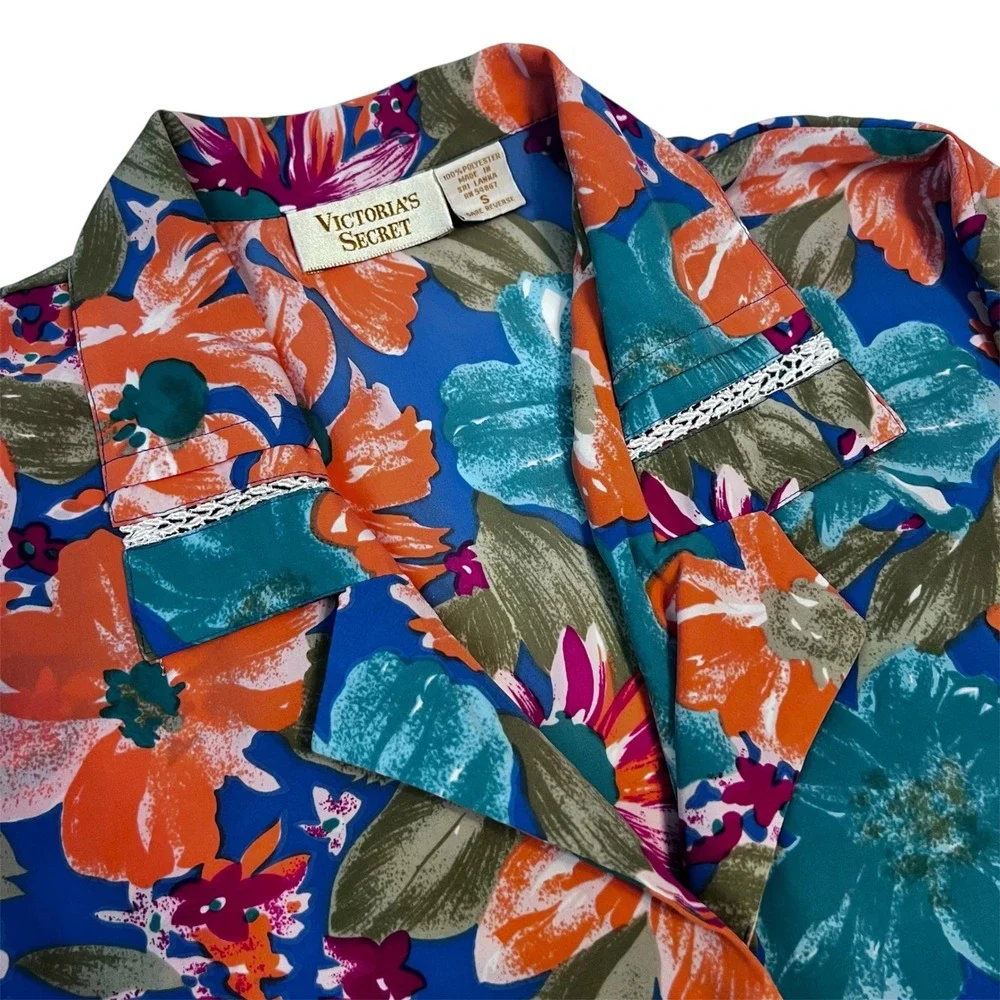 Victoria's Secret Gold Label Vintage Floral‎ Sleep Top Sz S Neon Lace
